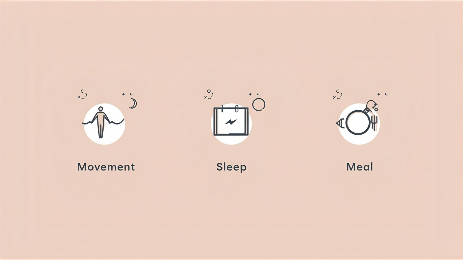 Minimalist calendar with movement, sleep, and meal icons